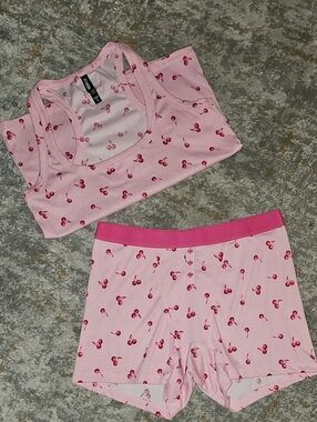 Pink Cherry-Print Tank & Shorts Sleep Set  Medium